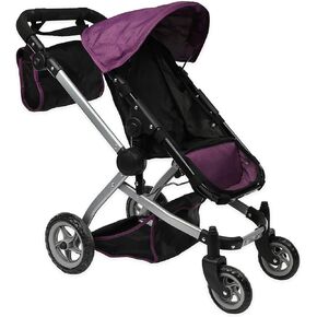 Mommy & Me Babyboo Foldable Doll Stroller with Swiveling Wheels, Doll Pram with Basket, Convertible Seat, Adjustable Handle and Free Carriage Bag - Purple Black