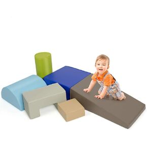 Costzon Toddler Climbing Toys, 6 Pieces Climb and Crawl Playset with PU Cover for Baby Crawling, Climbing & Walking, Indoor Foam Climbing Blocks for Toddlers 1-3