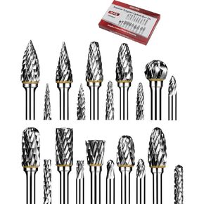 Carbide Burr Set 1/4" Shank 10PC Tungsten Double Cut Carbide Rotary Burr Set for Metal and Wood Carving, Grinding, Polishing, Engraving, Drilling in Sturdy Round Case.
