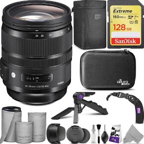 Sigma 24-70mm f/2.8 DG OS HSM Art Lens for Canon EF with Sandisk 128GB SD Card & Altura Photo Advanced Accessory and Travel Bundle