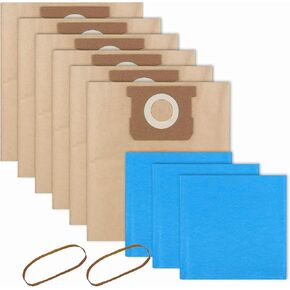 19-3100 Shop Vac Bags Compatible with Stanley 5 to 6 Gallon wet dry vacuum, 6 Pack Disposable Filter Bags and 3 Pack Reusable Filter Bags and 2 Bands