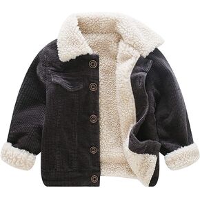 Moru Toddler Boy Winter Corduroy Jacket Baby Girl Fall Sherpa Lined Outwear Coat (Black, 5-6 Years)