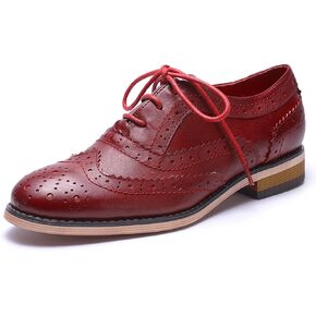 Mona flying Womens Handcrafted Comfy Wingtip Oxfords Brogue Ladies Lace up Leather Shoes