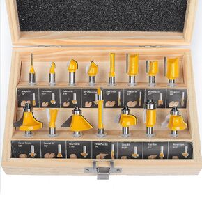 Router Bits 15 Pcs Set with Wooden Box, 1/4 Inch Shank with High-End Carbide Router Bits Kit, for Woodwork Project