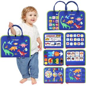 Busy Board for Toddlers Boys Girls Montessori Toys for 1 2 3 4 Year Old, Busy Book Preschool Learning Activities with Alphabet Number, Animal Travel Toys Birthday Gifts for Plane Car Motor Skills