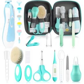 Baby Grooming Kit, Electric Safety Nail Trimmer Baby Nursery Kit，Infant Safety Care Set with Hair Brush Comb Nail Clipper Nasal Aspirator,Baby Essentials Kit for Newborn Girls Boys (25 Pc Green Kit)