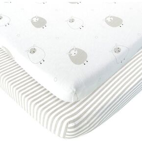 Bassinet Fitted Sheets for Baby Beside Dreamer Bedside Sleeper and Chicco Next2Me – Fits 20 x 33 Mattress – Snuggly Soft Jersey Cotton – Grey – 2 Pack