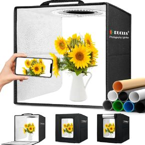 DUCLUS Professional Light Box Photography,16" x 16" Portable Lightbox Kit with 160 Dimmable LEDs & 8 Backdrops,18w Type-C Photo Studio Light Box for Product Shooting
