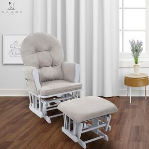 Brisbane Nursery Glider & Ottoman Sets, Glider Recliner Nursery Rocking Chair, Nursery Glider Rocker with Ottoman, Reclining Gliders & Chairs for Breastfeeding, Maternity, Napping - White/Gray
