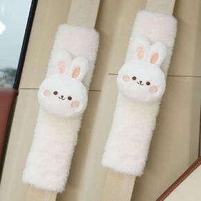 2 PCS Seat Belt Cover Pad, Cute Kawaii Cartoon Seatbelt Covers for Kids and Women, Winter Plush Fluffy Soft Seat Belt Cover, Bunny Dog Bear Seatbelt Cushion,Car Seat Strap Pads (A-Bunny(Pink))