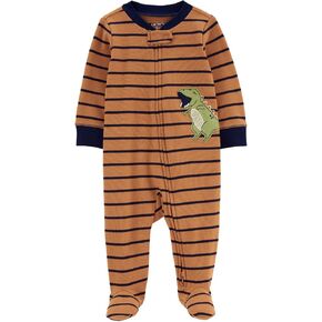 Carter's Baby Boys' 1 Piece Cotton Footed Sleepers (9 Months, Brown Stripe with Dinosaur)