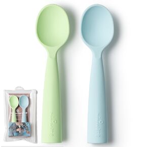 Miniware Silicone Baby Spoon for Training - BPA Free Baby Utensils - Baby Spoons Self Feeding 6 Months | 100% Food Grade Silicone - Modern & Dishwasher Safe Toddler Spoons (Grey and Lavender, 2 Pack)