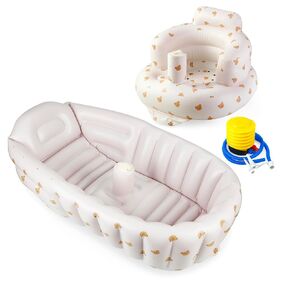 PandaEar 2Pack Baby Inflatable Bathtub & Baby Seat for 3 Months+, Portable Travel Baby Infant Bath Tub and Infant Chair Toddler Floor Seats with Built in Air Pump for Newborn