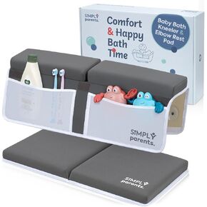 Baby Bath Kneeler and Elbow Rest Pad Set – Quick-Dry, Non-Slip Bath Kneeling Rest Pad for Bathing a Baby or Toddler, with Toy Organizer Pockets, with a Gift Box, Baby Bath Accessories for tub, Gray