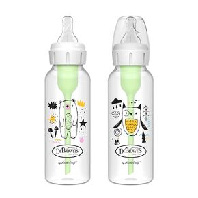 Dr. Brown's Natural Flow Anti-Colic Options+ Narrow Baby Bottle, Squirrel & Goat, 8 oz/250 mL, with Level 1 Slow Flow Nipple, BPA Free, 0m+, 2-Pack