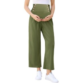 Maternity Pants Women's Smocked High Waisted Double Breasted Wide Leg Long Trousers Pregnancy Loose Lounge Sweatpants