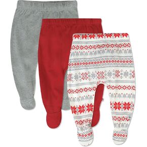 HonestBaby 3-Pack Footed Pants Roomy Fit Pull on Bottoms 100% Organic Cotton for Infant Baby Boys, Girls, Unisex, Jumbo Fair Isle