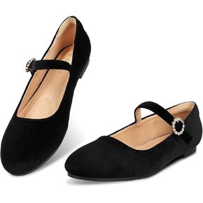 Womens Mary Jane Shoes Comfortable Strap Flats Dressy Casual Ballet Flats Shoes Floral Buckle Round Toe Black Flats Shoes for Women