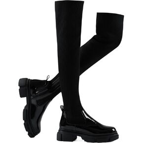 حذاء من Shoe'N Tale ذو جورب عالي منسوج بمقدمة مستديرة وكعب متوسط ​​مكتنز يمتد فوق الركبة للنساء in Kuwait