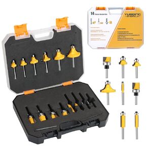 14 PCS Router bits 1/4 Inch Shank Conventional Universal Set Roundover Router Bits Set Flush Trim Router Bit Set Hinge Mortising Flush Trim Template Router Bit Set 1/4 Router bits