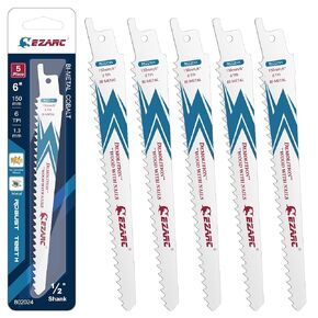 EZARC Reciprocating Saw Blade Bi-Metal Cobalt Sabre Saw Blades for Wood Demolition 9-Inch 6TPI R922DH (5-Pack)