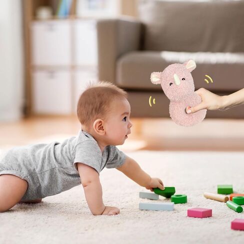Baby Rhino Soft Rattle Toy, Plush Rhino Infant Shaker Rattle Easy-Grasp Stuffed Animal Toy, Gifts for Newborns Babies Toddlers Boys Girls, Gray, 6 Inches in Kuwait
