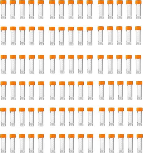 50 Pack 5ml Cryo Tubes，Plastic Graduated Vial Tube with Screw Caps,Small Test Sample Bottles Tubes Container with Lid，PP Material ，with Silica Gel Gasket (50) Bagged Blue and Orange in Saudi Arabia