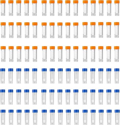 50 Pack 5ml Cryo Tubes，Plastic Graduated Vial Tube with Screw Caps,Small Test Sample Bottles Tubes Container with Lid，PP Material ，with Silica Gel Gasket (50) Bagged Blue and Orange in Saudi Arabia
