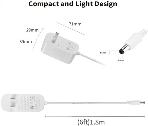 محول إمداد طاقة 12 فولت 3 أمبير، محول 1.8 متر 6 قدم سلك طاقة تيار مستمر مع طرف 5.5 مم × 2.1 مم لكاميرا الأمان بشريط LED وكاميرا CCTV DVR NVR، استبدال شاحن محول 12 فولت 3 أمبير 36 وات (أبيض) in Kuwait