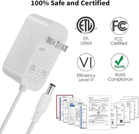 محول إمداد طاقة 12 فولت 3 أمبير، محول 1.8 متر 6 قدم سلك طاقة تيار مستمر مع طرف 5.5 مم × 2.1 مم لكاميرا الأمان بشريط LED وكاميرا CCTV DVR NVR، استبدال شاحن محول 12 فولت 3 أمبير 36 وات (أبيض) in Kuwait