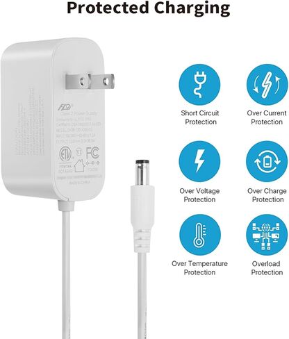 محول إمداد طاقة 12 فولت 3 أمبير، محول 1.8 متر 6 قدم سلك طاقة تيار مستمر مع طرف 5.5 مم × 2.1 مم لكاميرا الأمان بشريط LED وكاميرا CCTV DVR NVR، استبدال شاحن محول 12 فولت 3 أمبير 36 وات (أبيض) in Kuwait