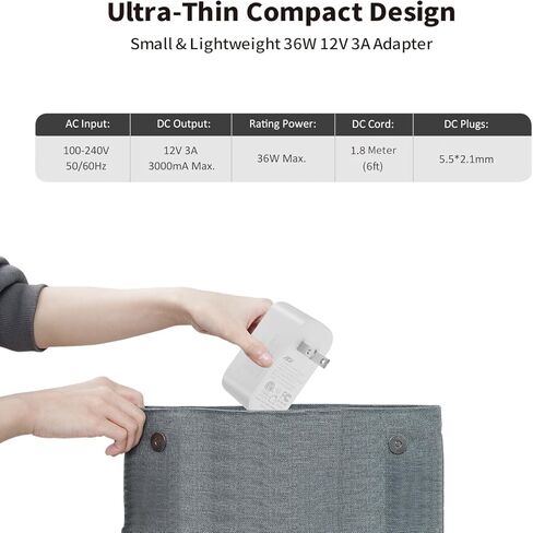 محول إمداد طاقة 12 فولت 3 أمبير، محول 1.8 متر 6 قدم سلك طاقة تيار مستمر مع طرف 5.5 مم × 2.1 مم لكاميرا الأمان بشريط LED وكاميرا CCTV DVR NVR، استبدال شاحن محول 12 فولت 3 أمبير 36 وات (أبيض) in Kuwait