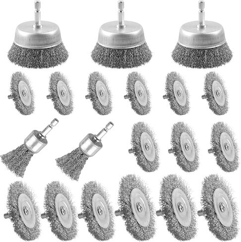 5 Pcs Drill Wire Brush Set, Heavy Duty Wire Brush Wheel for Drill, 1/4'' Hex Shank Wire Brush Drill Attachments Coarse Carbon Steel Crimped, Great for Cleaning Rust, Paint, Abrasive in Kuwait