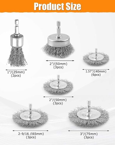 5 Pcs Drill Wire Brush Set, Heavy Duty Wire Brush Wheel for Drill, 1/4'' Hex Shank Wire Brush Drill Attachments Coarse Carbon Steel Crimped, Great for Cleaning Rust, Paint, Abrasive in Kuwait