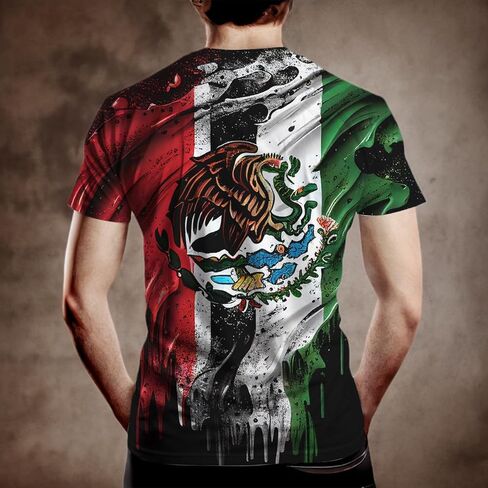 Srcnhim Mens Mexico Flag Patriotic T-Shirt Eagle Colorful Graphic Summer Short Sleeve Shirts for Men in Saudi Arabia