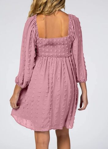 Ofenbuy Women's Long Sleeve Maternity Dress Square Neck Swiss Dot Casual Loose Short Dresses in Kuwait