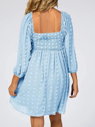 Ofenbuy Women's Long Sleeve Maternity Dress Square Neck Swiss Dot Casual Loose Short Dresses in Kuwait