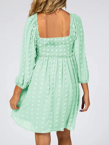 Ofenbuy Women's Long Sleeve Maternity Dress Square Neck Swiss Dot Casual Loose Short Dresses in Kuwait