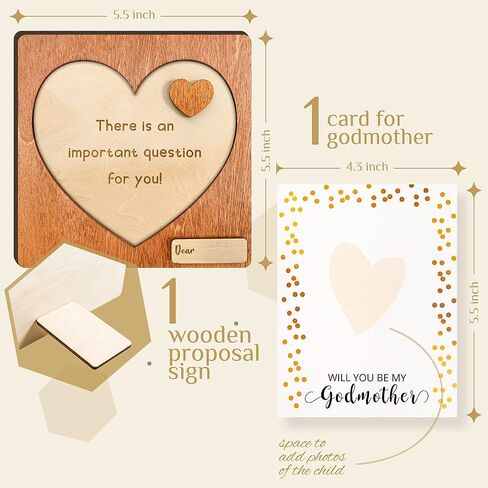 97 Decor Will You Be My Godmother Proposal Gift, Wood Sign and Card | 5.5 inch wooden puzzle sign with stand, asking card with photo space, baptism keepsake for godmother in Saudi Arabia