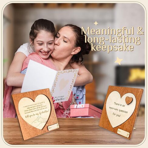 97 Decor Will You Be My Godmother Proposal Gift, Wood Sign and Card | 5.5 inch wooden puzzle sign with stand, asking card with photo space, baptism keepsake for godmother in Saudi Arabia
