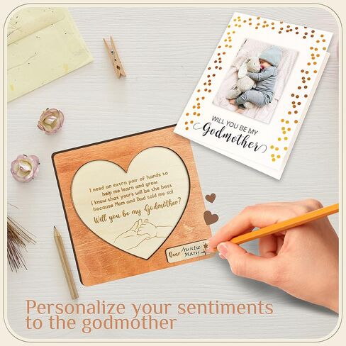 97 Decor Will You Be My Godmother Proposal Gift, Wood Sign and Card | 5.5 inch wooden puzzle sign with stand, asking card with photo space, baptism keepsake for godmother in Saudi Arabia