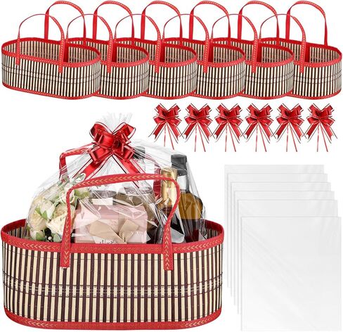 2 Sets Baskets for Gifts Empty Large Woven Bamboo Gift Basket for Christmas Baby Shower Birthday Party Empty Gift Basket with Handles 15.75 x 7.87 x 6.3 Inch, Bows and Cellophane Wrap Bags in Saudi Arabia