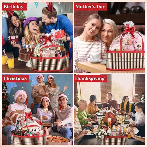 2 Sets Baskets for Gifts Empty Large Woven Bamboo Gift Basket for Christmas Baby Shower Birthday Party Empty Gift Basket with Handles 15.75 x 7.87 x 6.3 Inch, Bows and Cellophane Wrap Bags in Saudi Arabia