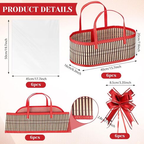 2 Sets Baskets for Gifts Empty Large Woven Bamboo Gift Basket for Christmas Baby Shower Birthday Party Empty Gift Basket with Handles 15.75 x 7.87 x 6.3 Inch, Bows and Cellophane Wrap Bags in Saudi Arabia