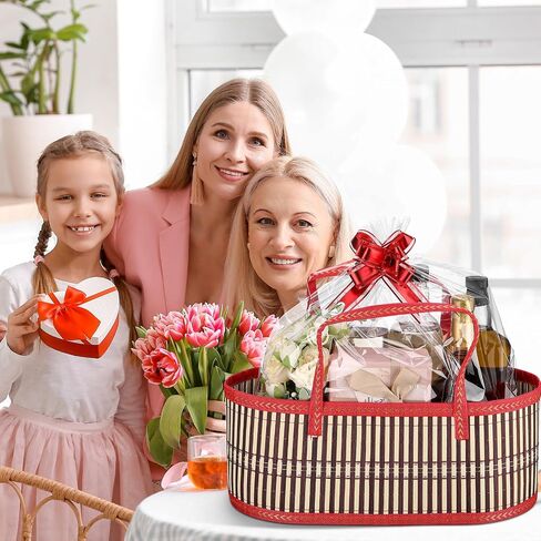 2 Sets Baskets for Gifts Empty Large Woven Bamboo Gift Basket for Christmas Baby Shower Birthday Party Empty Gift Basket with Handles 15.75 x 7.87 x 6.3 Inch, Bows and Cellophane Wrap Bags in Saudi Arabia
