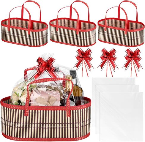 2 Sets Baskets for Gifts Empty Large Woven Bamboo Gift Basket for Christmas Baby Shower Birthday Party Empty Gift Basket with Handles 15.75 x 7.87 x 6.3 Inch, Bows and Cellophane Wrap Bags in Saudi Arabia