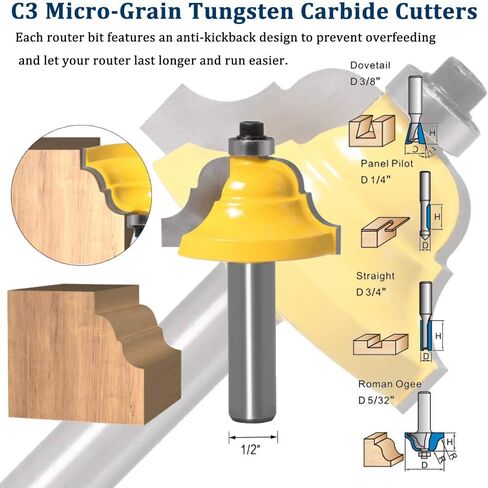 TAIWAIN 1/2" Shank Router Bit 41 PCS Frame Crown Mitered Door & Drawer Panel Molding Set, Woodworking Milling Cutters, Miter Wood Cabinet Cutter for Doors, Tables, Shelves(GH-F06) in Saudi Arabia