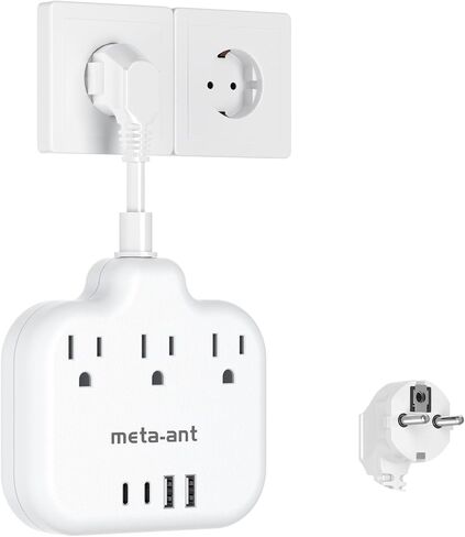 محول قابس السفر الأوروبي، محول قابس من الولايات المتحدة إلى أوروبا مع 3 منافذ و4 USB (2 USB-C)، سلك طاقة أوروبي بطول 5 أقدام، شريط طاقة دولي، النوع C لأوروبا والاتحاد الأوروبي وألمانيا وفرنسا، سفر، أبيض in Saudi Arabia