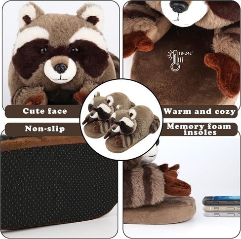 Animal Slippers for Women Mens,Cute Fluffy Slippers for Women, Non-slip Sole,Raccoon Gifts for WomenCartoon, Raccoon Slippers for Women in Kuwait