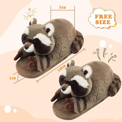 Animal Slippers for Women Mens,Cute Fluffy Slippers for Women, Non-slip Sole,Raccoon Gifts for WomenCartoon, Raccoon Slippers for Women in Kuwait